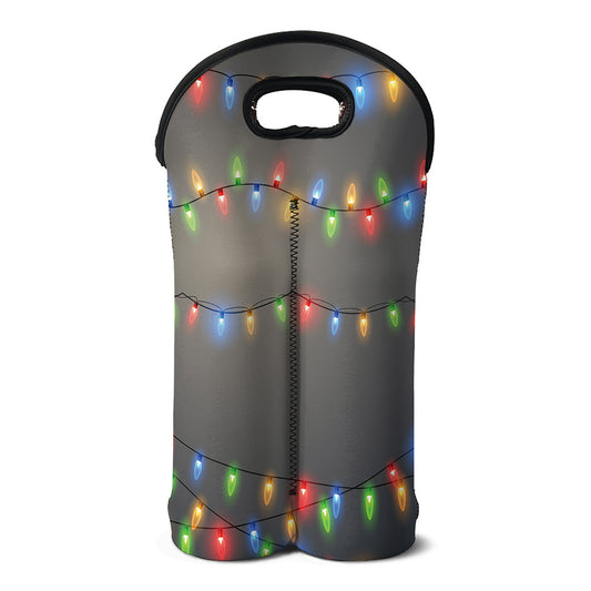 Colorful Christmas String Lights Print Double Neoprene Wine Tote
