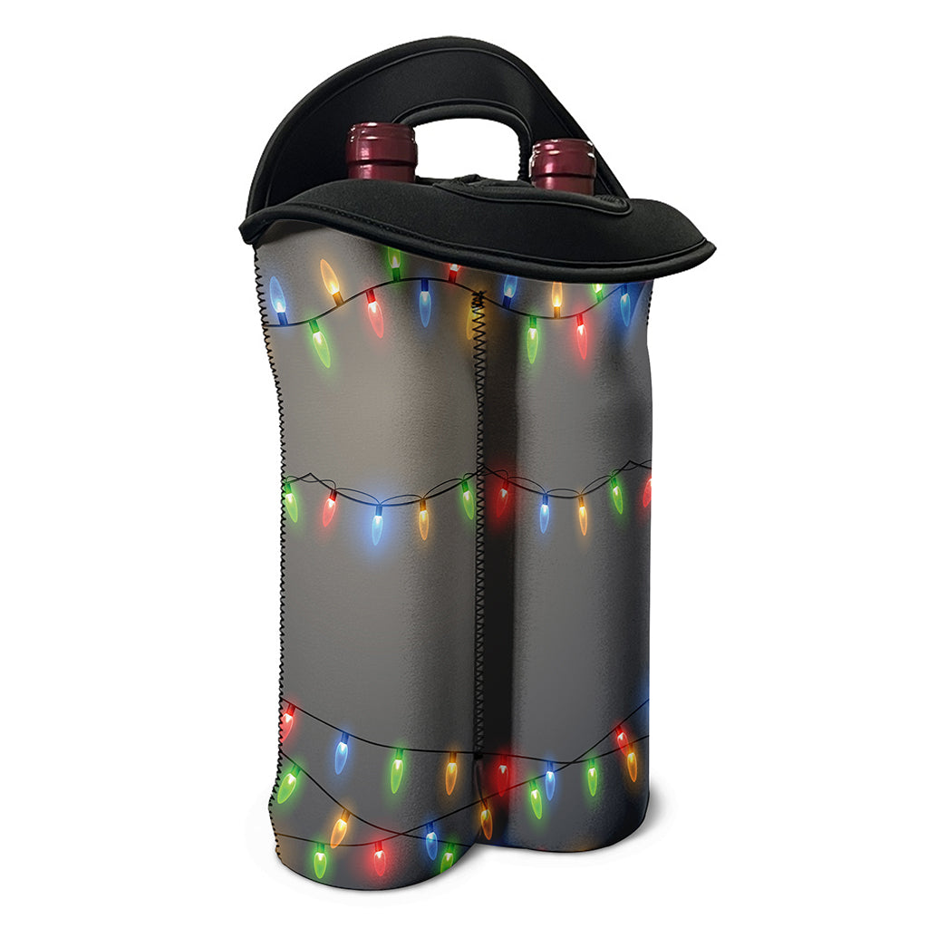 Colorful Christmas String Lights Print Double Neoprene Wine Tote