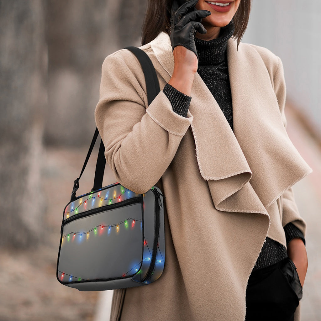Colorful Christmas String Lights Print Double Strap Bible Bag