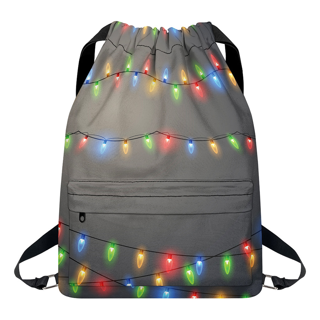 Colorful Christmas String Lights Print Drawstring Backpack