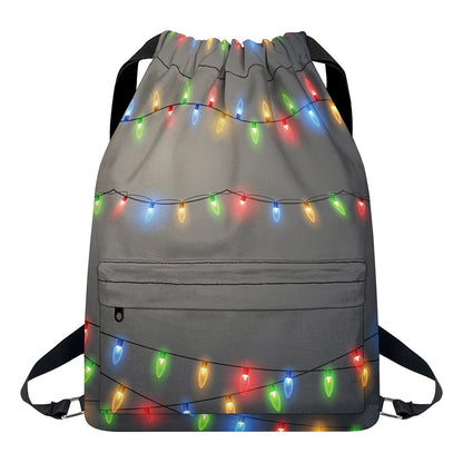 Colorful Christmas String Lights Print Drawstring Backpack