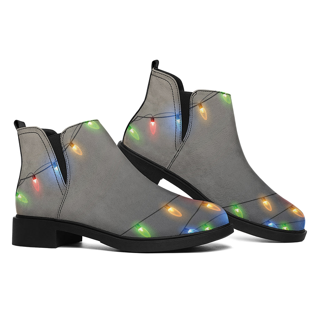 Colorful Christmas String Lights Print Flat Ankle Boots