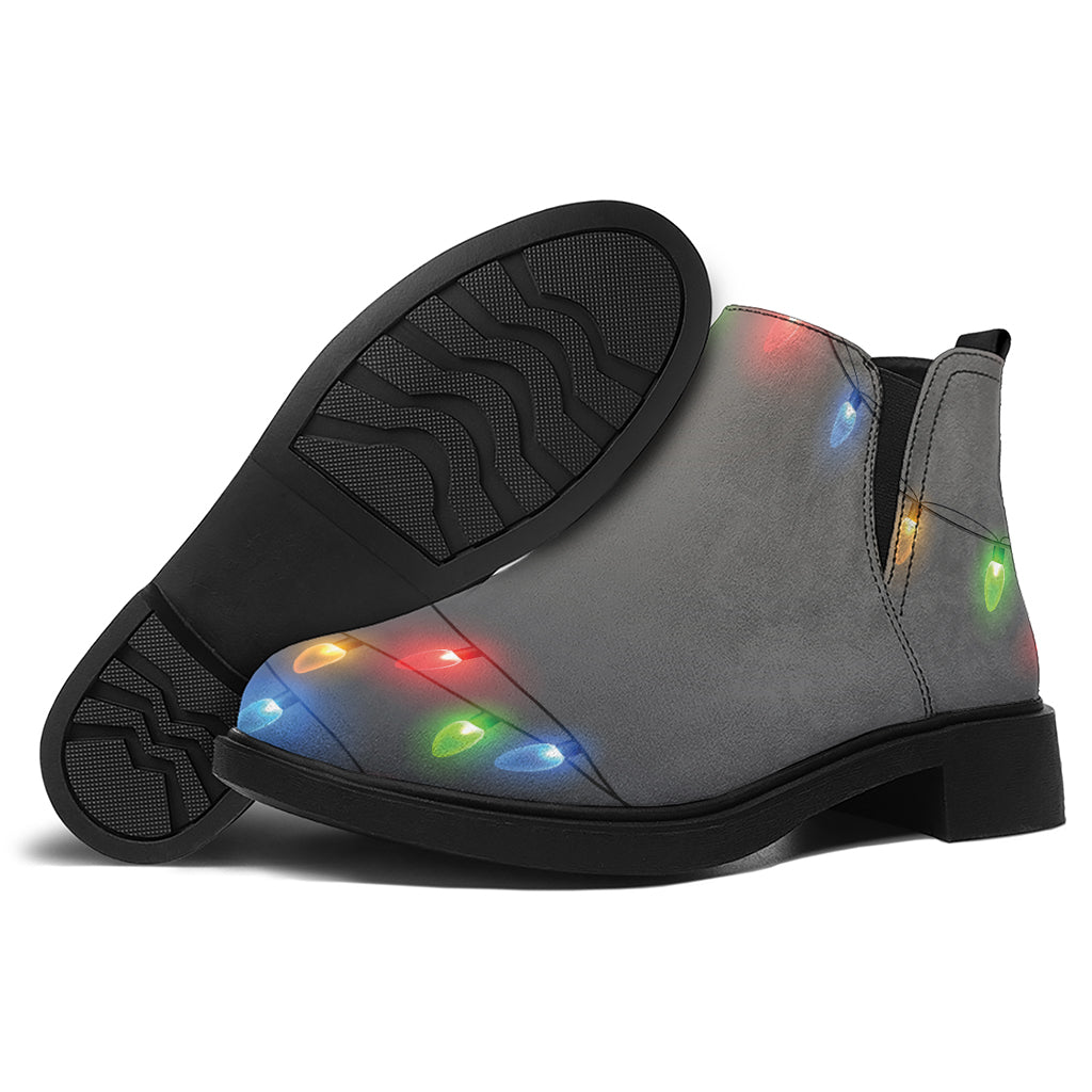 Colorful Christmas String Lights Print Flat Ankle Boots