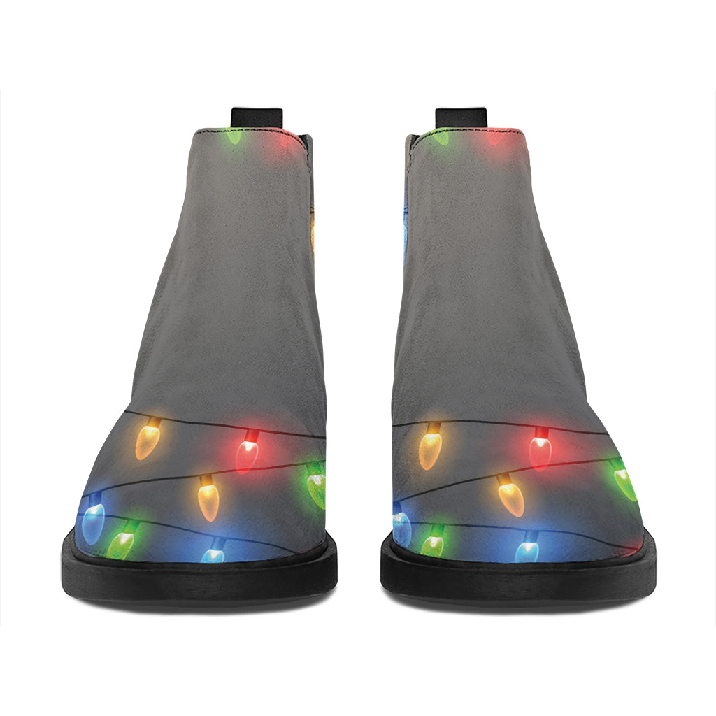 Colorful Christmas String Lights Print Flat Ankle Boots