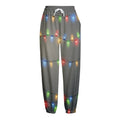 Colorful Christmas String Lights Print Fleece Lined Knit Pants