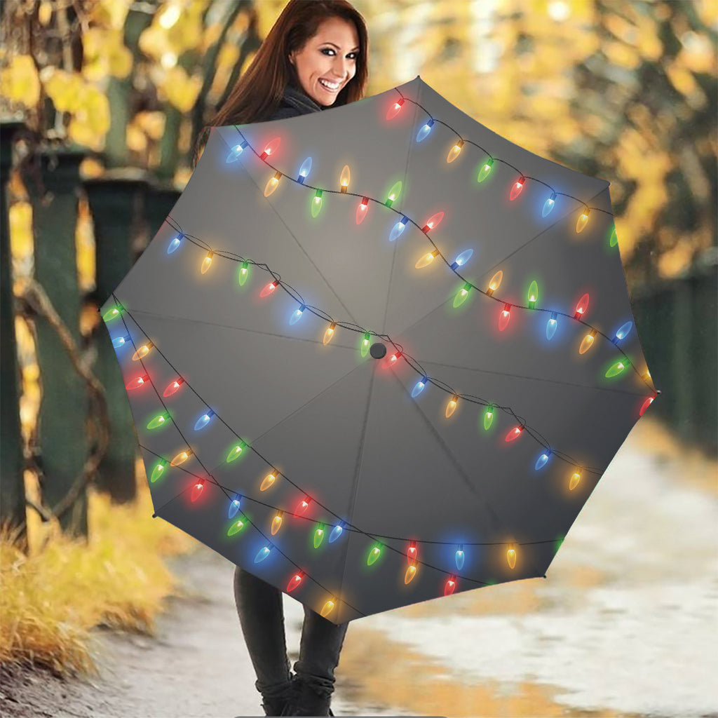 Colorful Christmas String Lights Print Foldable Umbrella