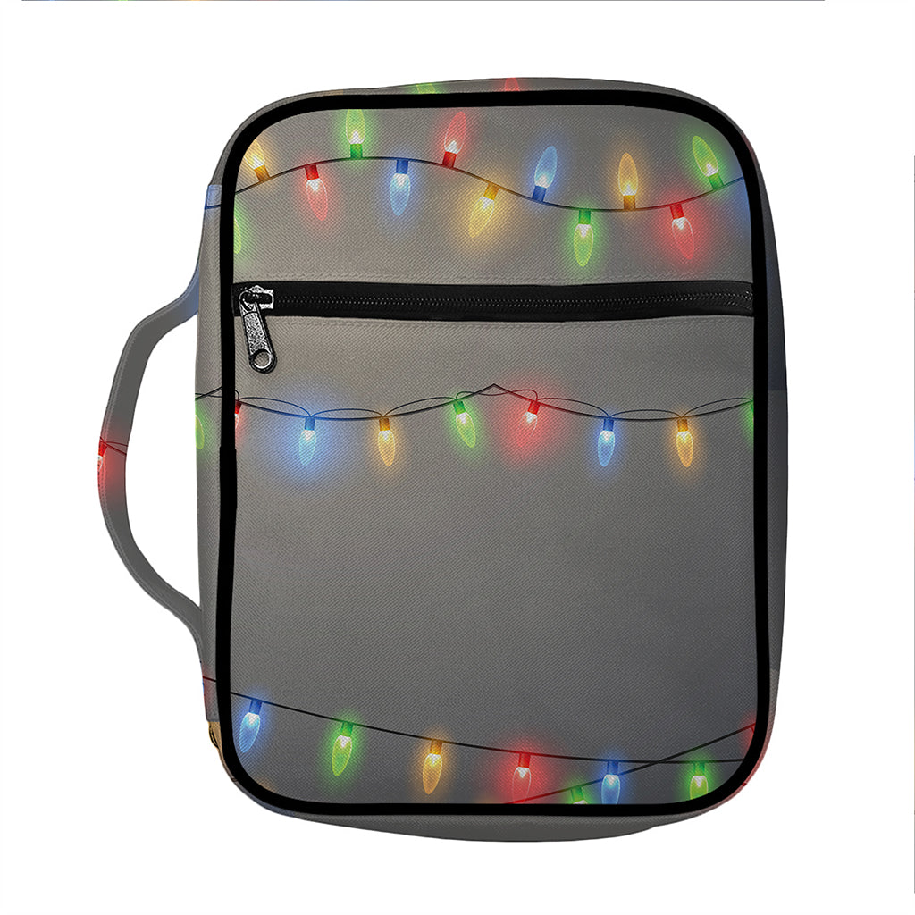 Colorful Christmas String Lights Print Front Pocket Bible Bag