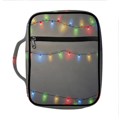 Colorful Christmas String Lights Print Front Pocket Bible Bag