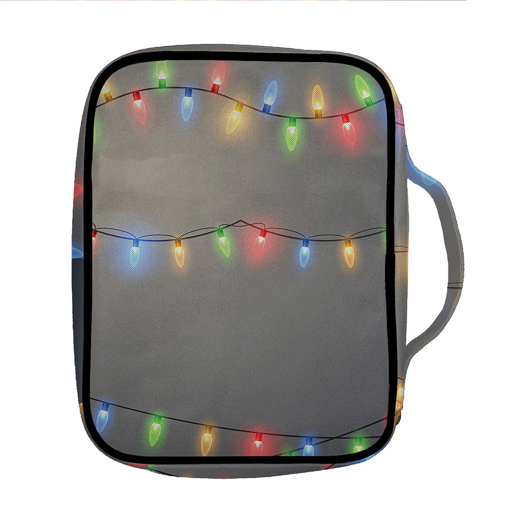 Colorful Christmas String Lights Print Front Pocket Bible Bag