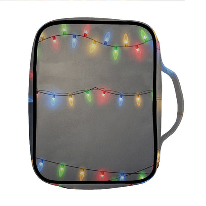 Colorful Christmas String Lights Print Front Pocket Bible Bag