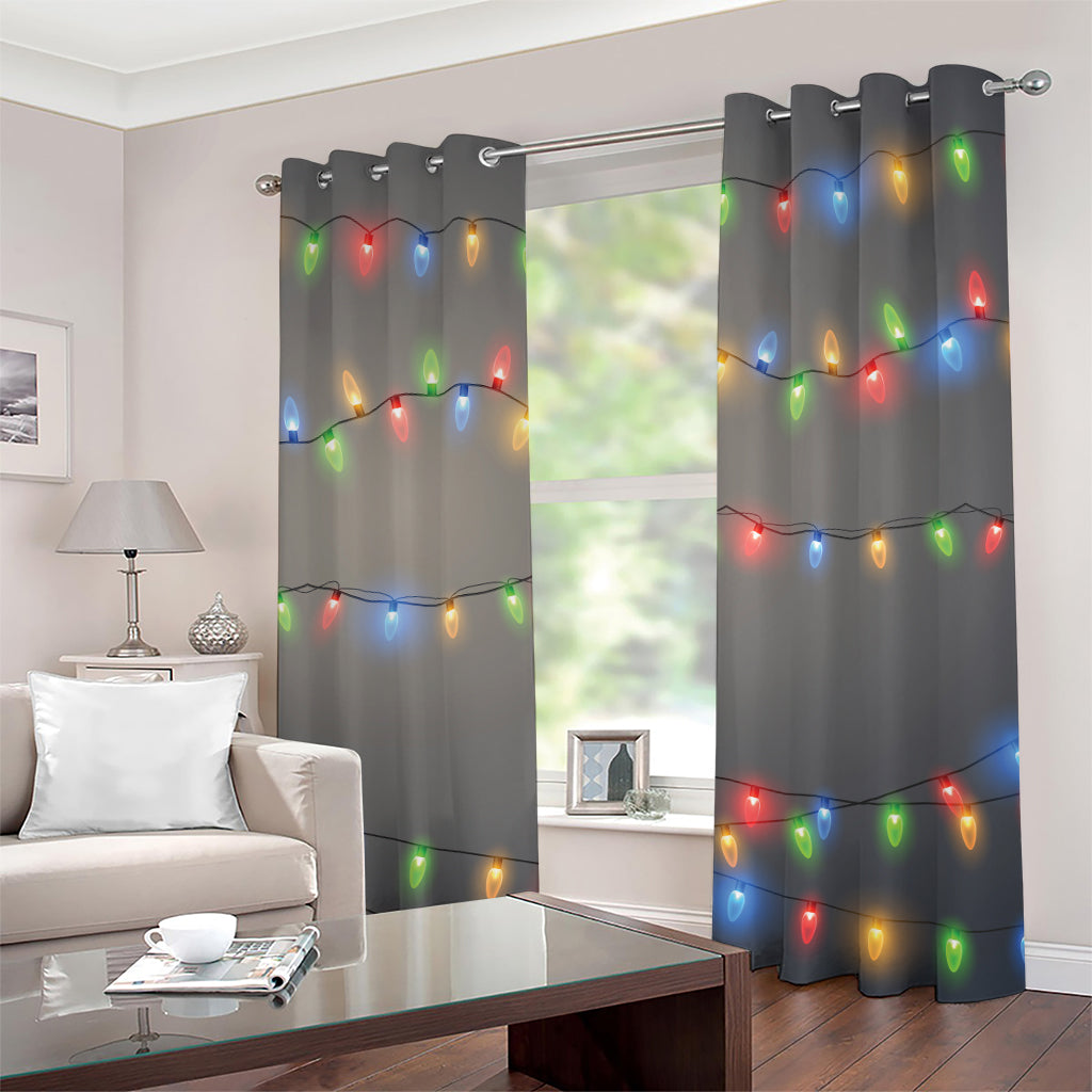 Colorful Christmas String Lights Print Grommet Curtains