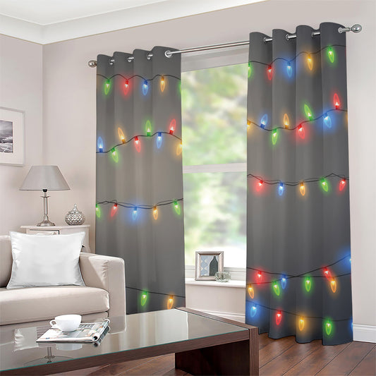 Colorful Christmas String Lights Print Grommet Curtains
