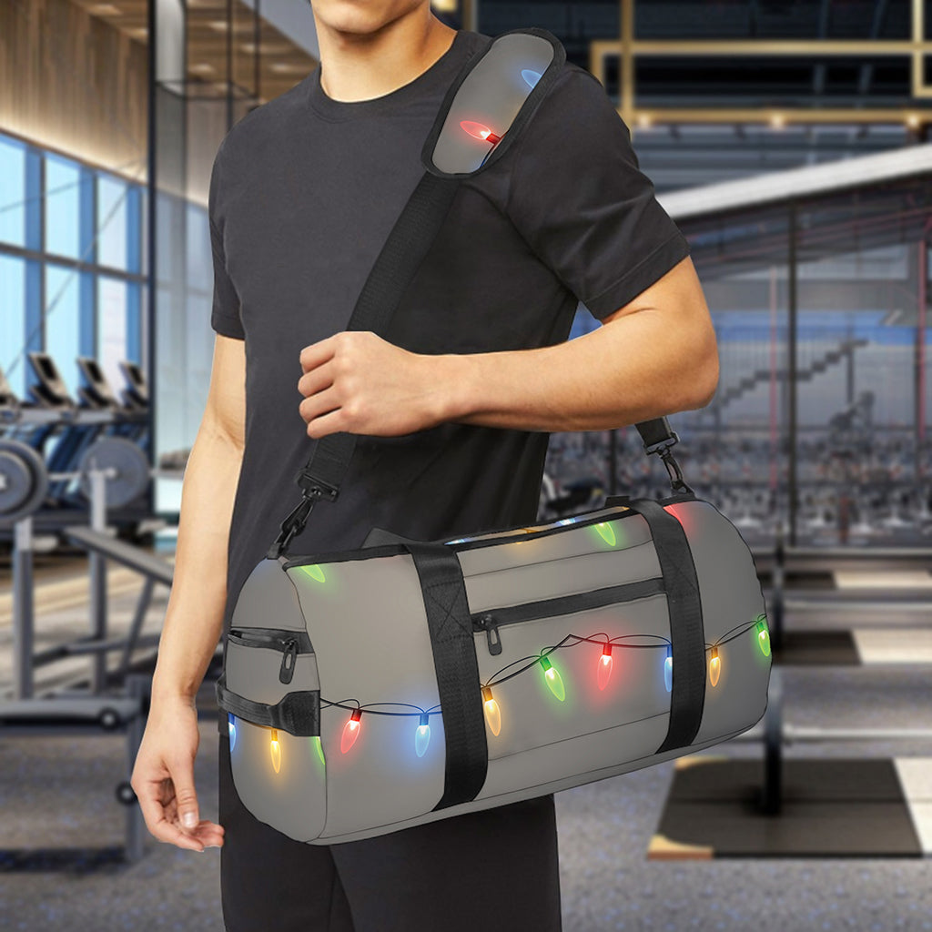 Colorful Christmas String Lights Print Gym Bag