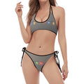Colorful Christmas String Lights Print Halter Scoop Tie Side Bikini