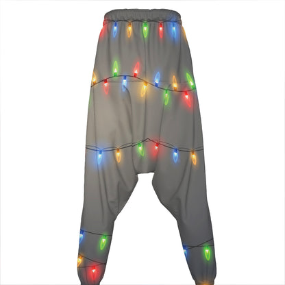 Colorful Christmas String Lights Print Hammer Pants