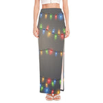 Colorful Christmas String Lights Print High Slit Maxi Skirt