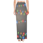 Colorful Christmas String Lights Print High Slit Maxi Skirt