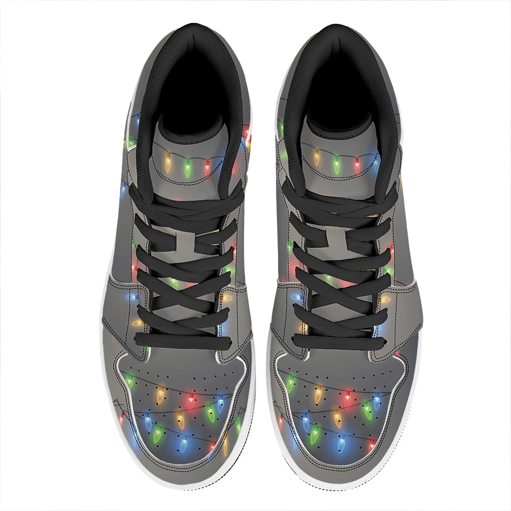 Colorful Christmas String Lights Print High Top Leather Sneakers