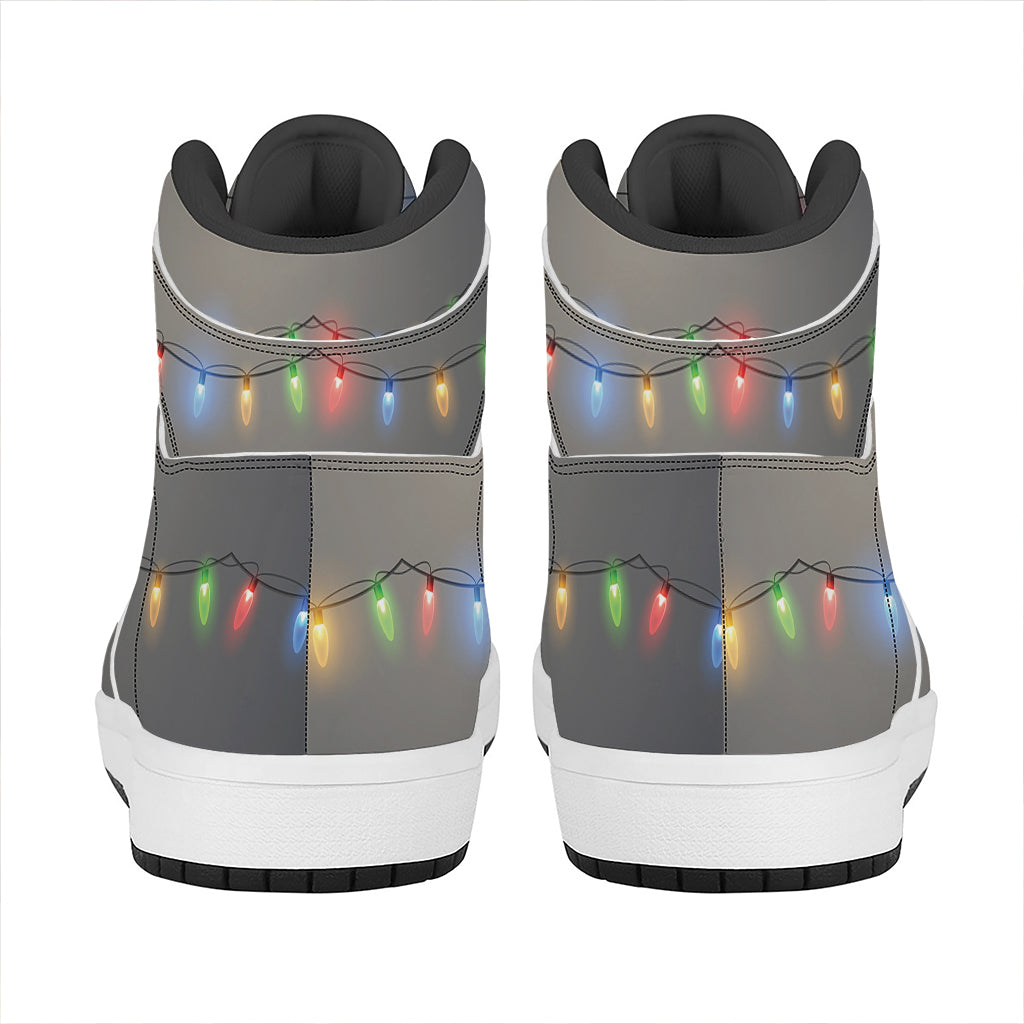Colorful Christmas String Lights Print High Top Leather Sneakers