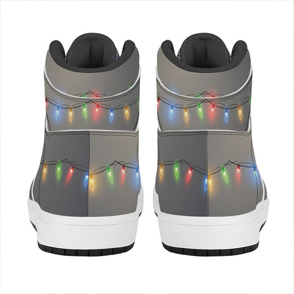 Colorful Christmas String Lights Print High Top Leather Sneakers