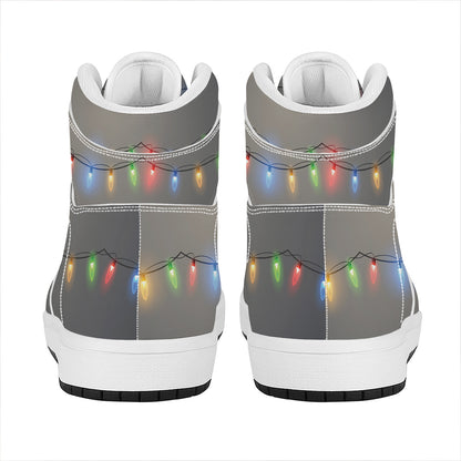 Colorful Christmas String Lights Print High Top Leather Sneakers
