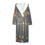 Colorful Christmas String Lights Print Hooded Bathrobe