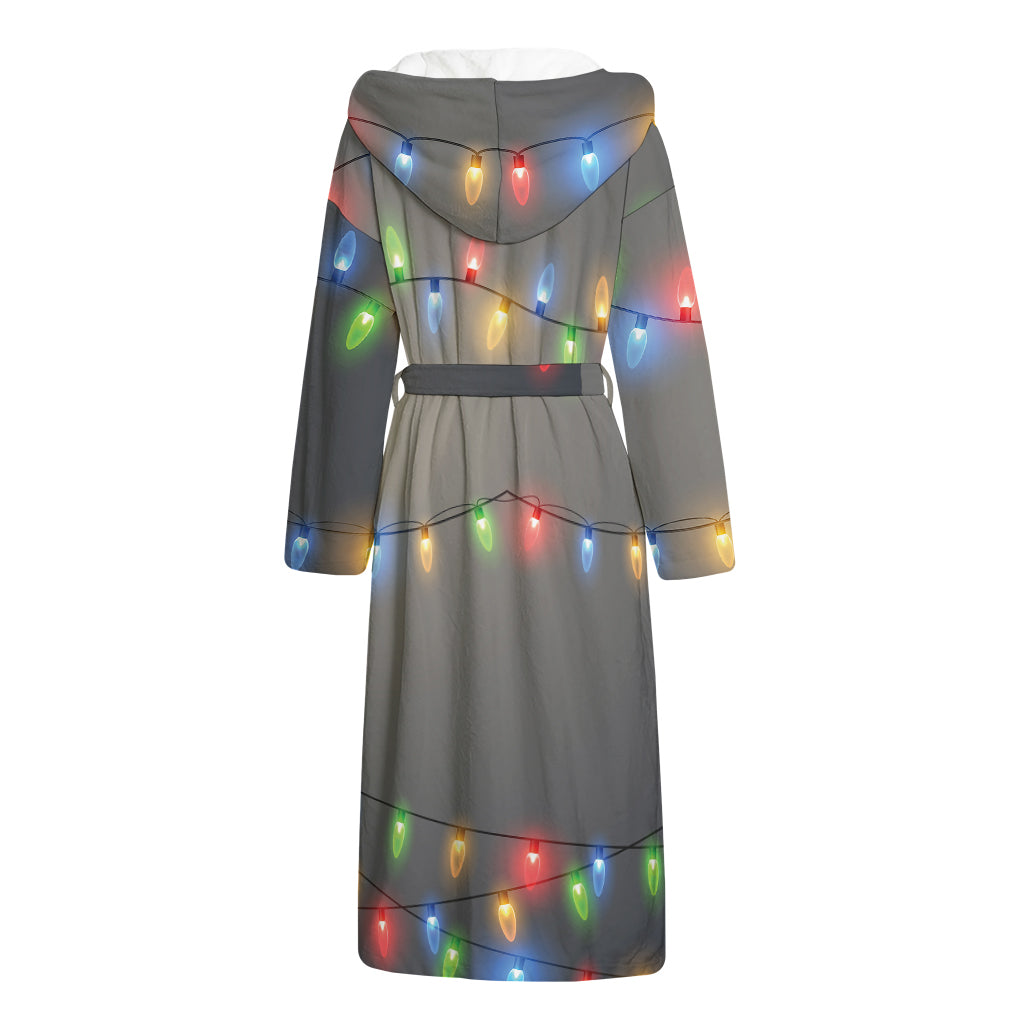 Colorful Christmas String Lights Print Hooded Bathrobe