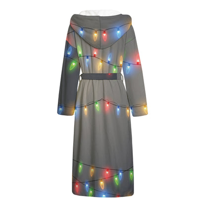 Colorful Christmas String Lights Print Hooded Bathrobe