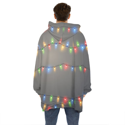 Colorful Christmas String Lights Print Hoodie Blanket