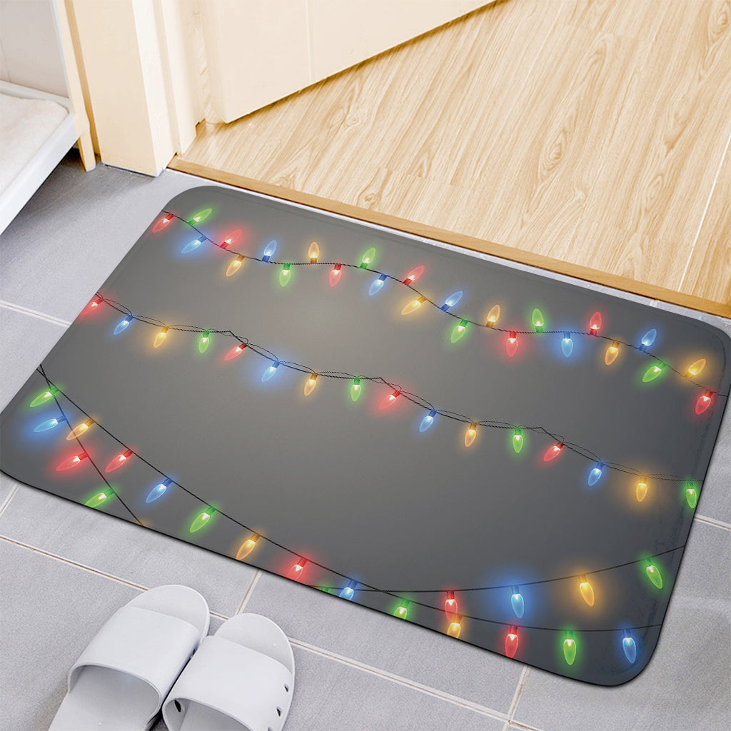 Colorful Christmas String Lights Print Indoor Door Mat