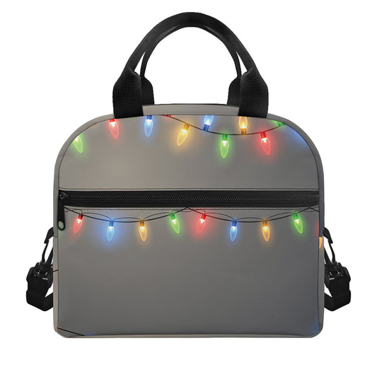 Colorful Christmas String Lights Print Insulated Lunch Bag