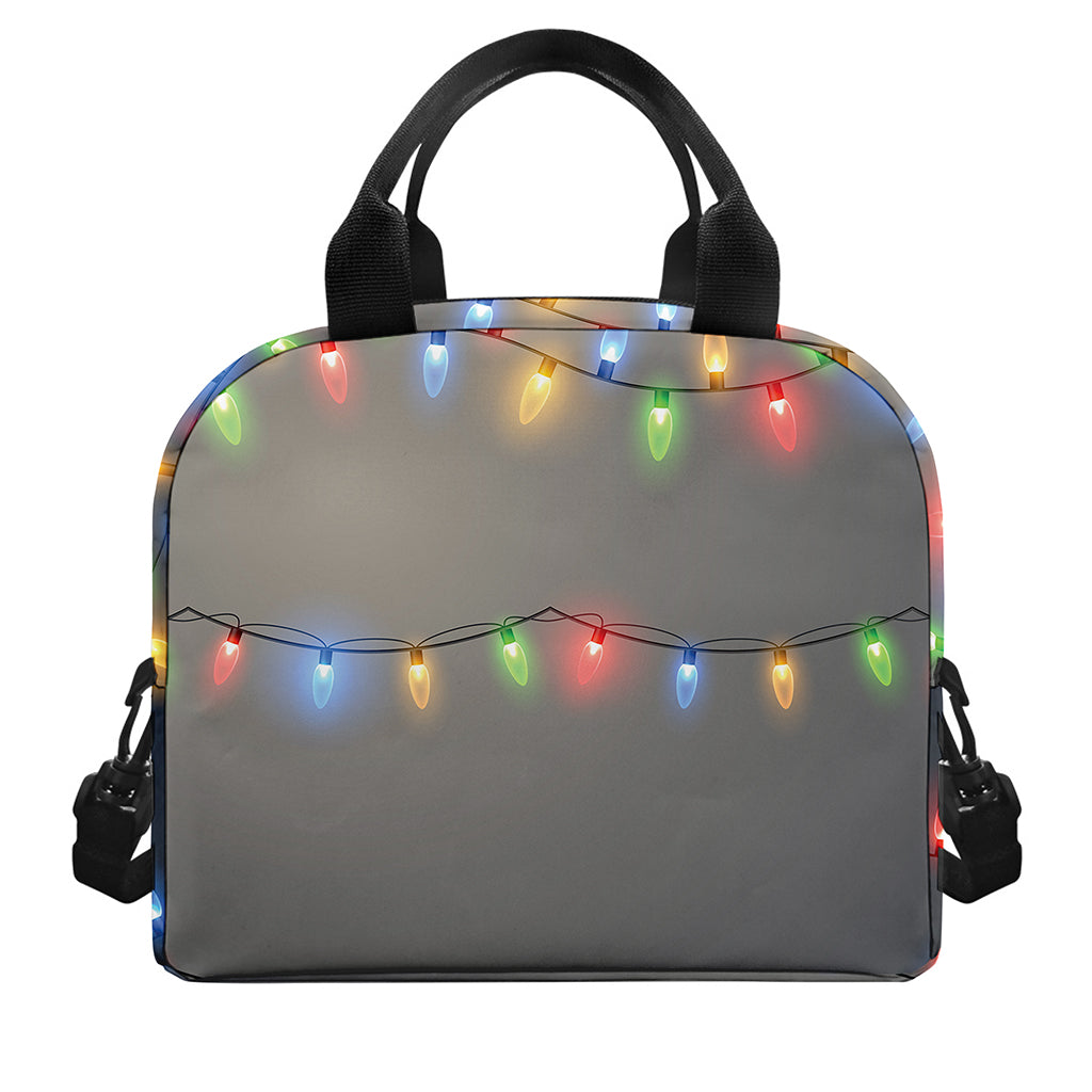 Colorful Christmas String Lights Print Insulated Lunch Bag