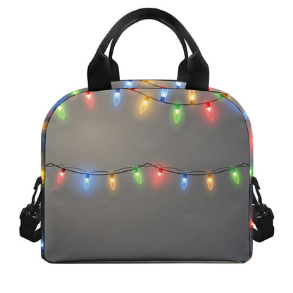 Colorful Christmas String Lights Print Insulated Lunch Bag