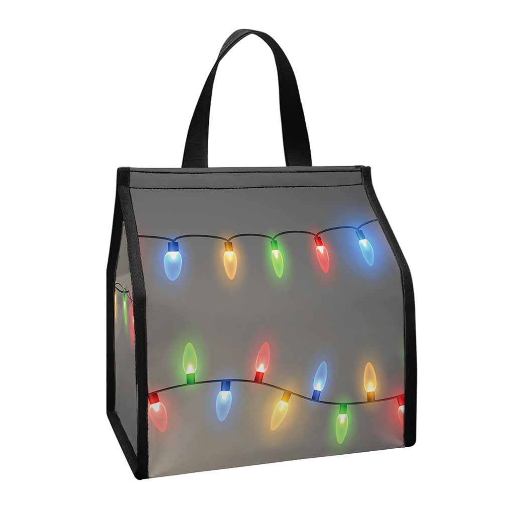 Colorful Christmas String Lights Print Insulated Lunch Tote