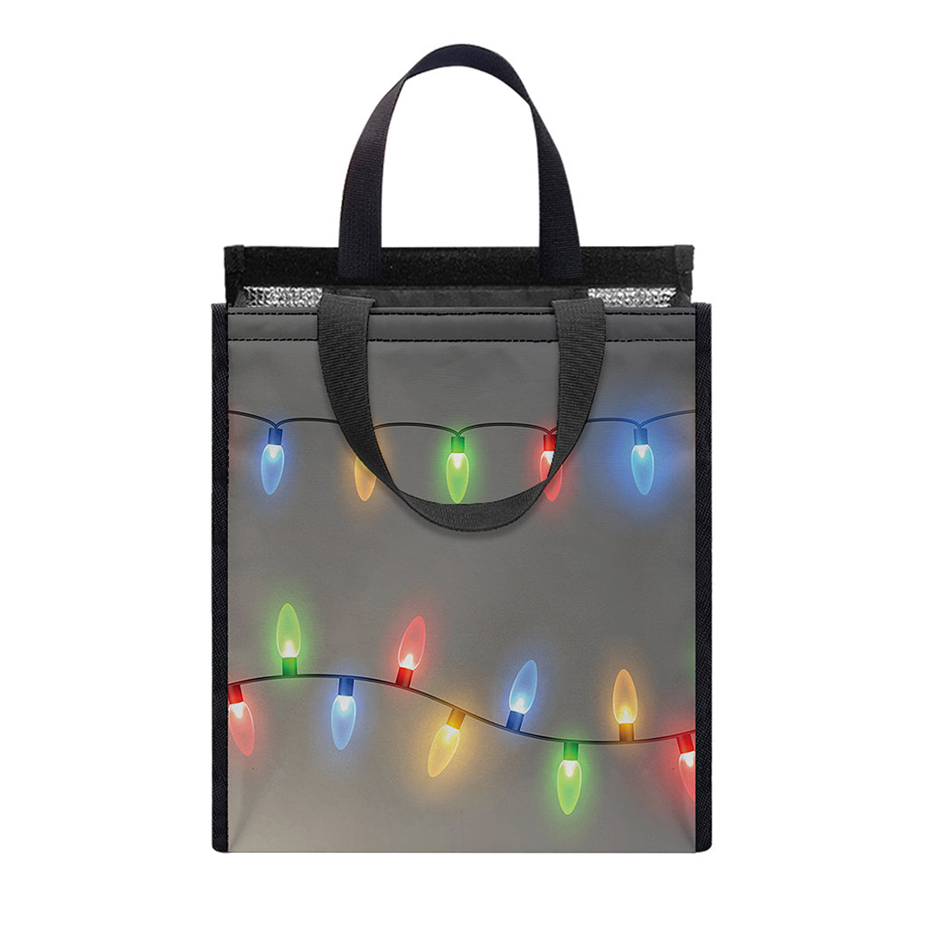 Colorful Christmas String Lights Print Insulated Lunch Tote