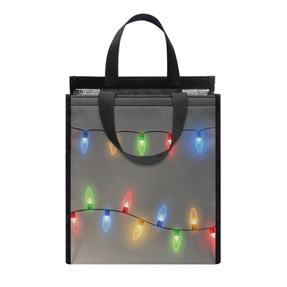Colorful Christmas String Lights Print Insulated Lunch Tote