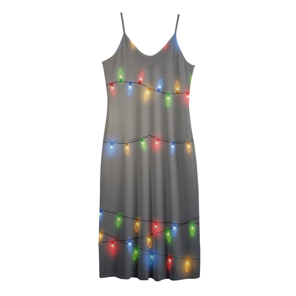 Colorful Christmas String Lights Print Jersey Midi Cami Dress