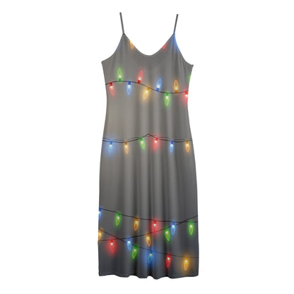 Colorful Christmas String Lights Print Jersey Midi Cami Dress