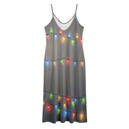 Colorful Christmas String Lights Print Jersey Midi Cami Dress