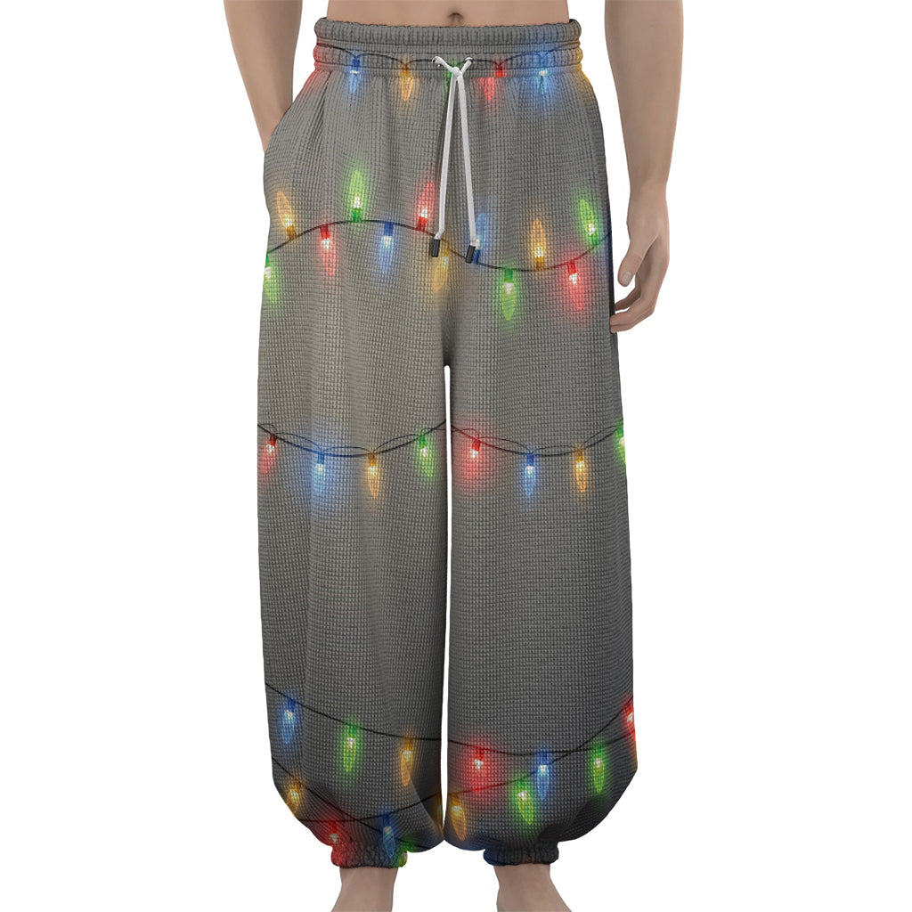 Colorful Christmas String Lights Print Lantern Pants