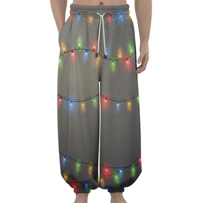 Colorful Christmas String Lights Print Lantern Pants