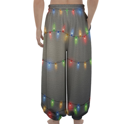 Colorful Christmas String Lights Print Lantern Pants