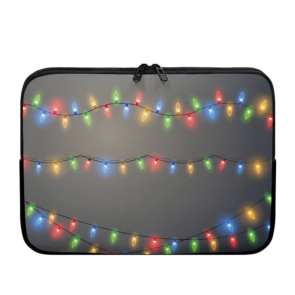 Colorful Christmas String Lights Print Laptop Sleeve