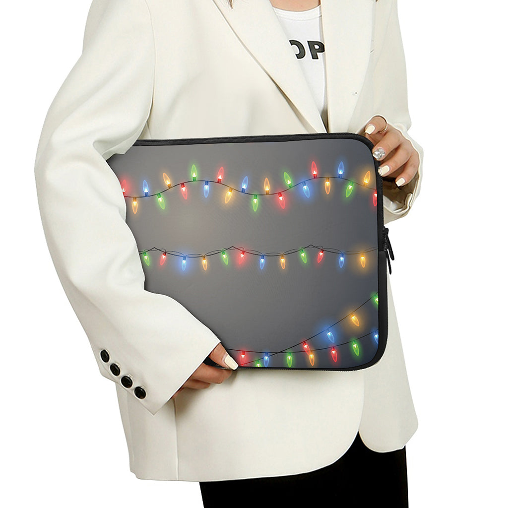 Colorful Christmas String Lights Print Laptop Sleeve