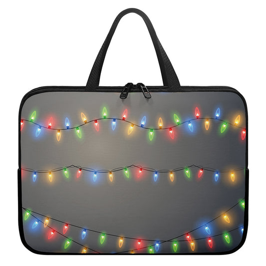 Colorful Christmas String Lights Print Laptop Sleeve With Handle