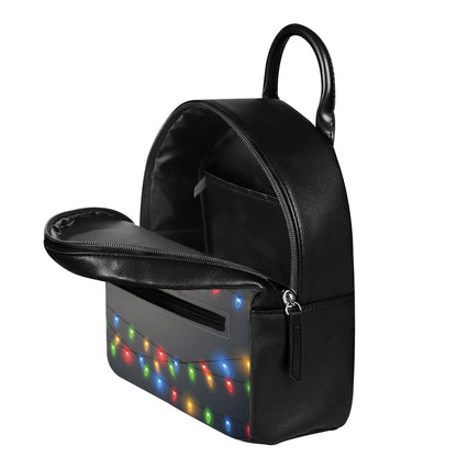 Colorful Christmas String Lights Print Leather Backpack