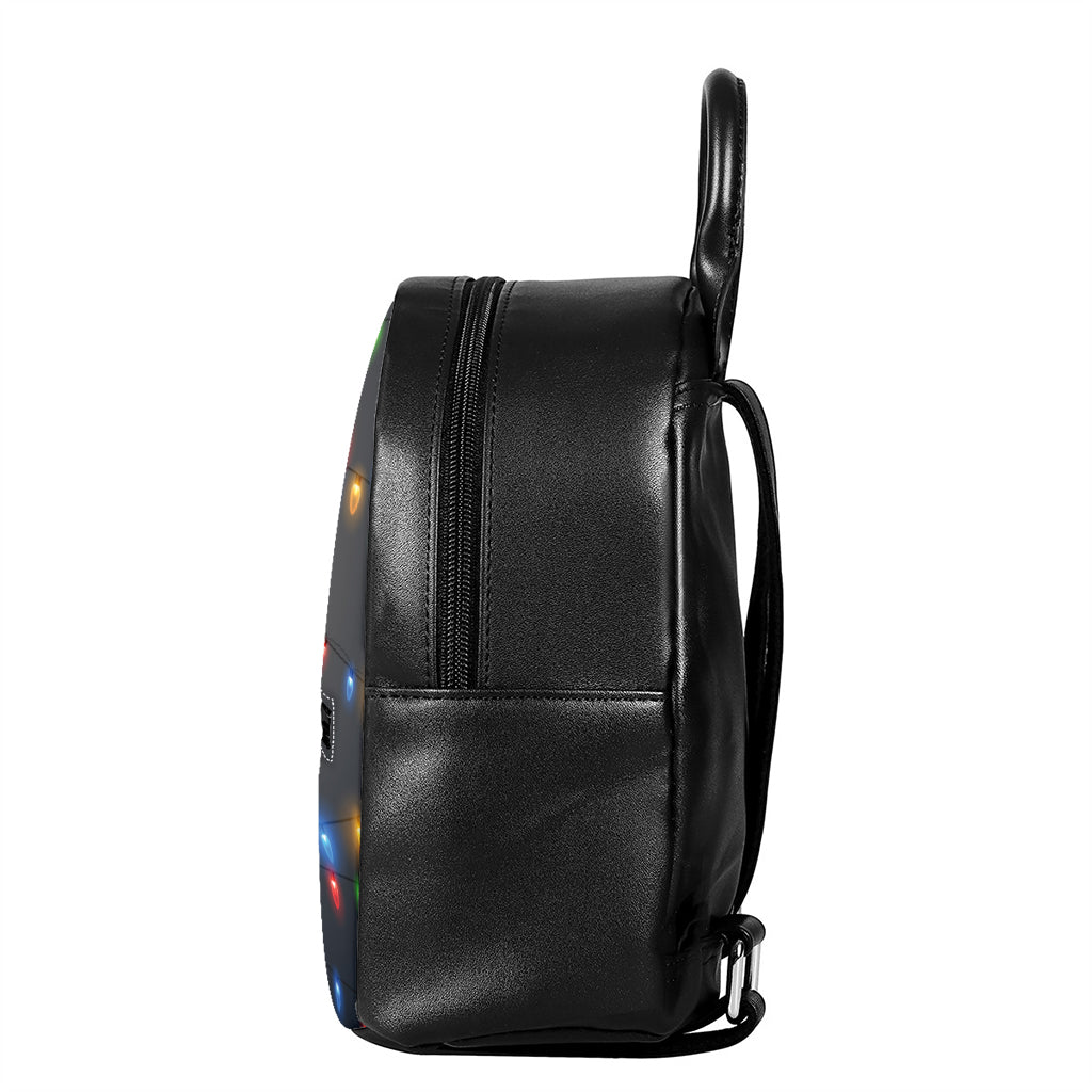 Colorful Christmas String Lights Print Leather Backpack