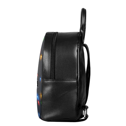 Colorful Christmas String Lights Print Leather Backpack