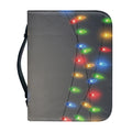 Colorful Christmas String Lights Print Leather Bible Cover