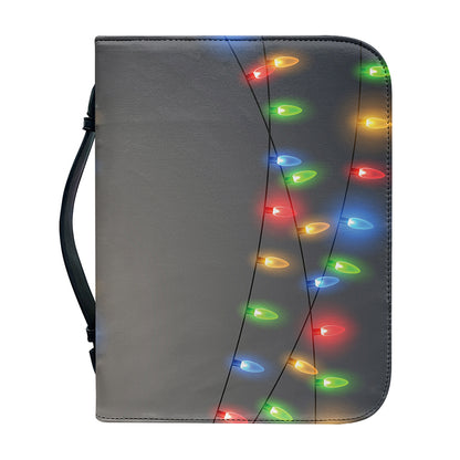 Colorful Christmas String Lights Print Leather Bible Cover